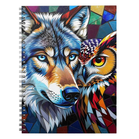 Wolf and Owl Vibrant and Colorful Notizblock (Vorderseite)