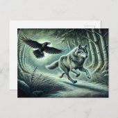 Wolf and Raven in Moonlight Postkarte (Vorne/Hinten)