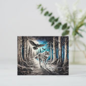 Wolf and Raven in Moonlight Postkarte (Stehend Vorderseite)