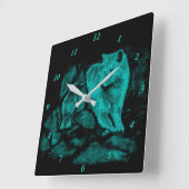 Wolf and Raven in the Night Quadratische Wanduhr (Winkel)