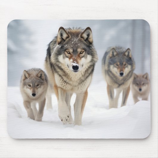 Wolf Animal Family Wandering Nature Out Mousepad (Vorne)