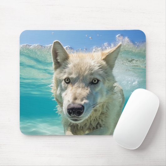 Wolf Animal Fun Nature Playing Water Out Mousepad (Mit Mouse)
