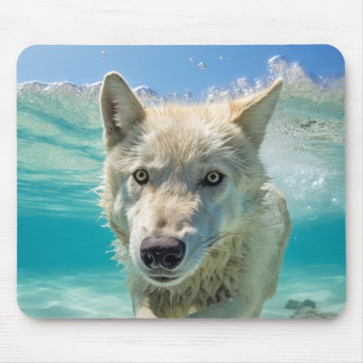 Wolf Animal Fun Nature Playing Water Out Mousepad (Vorne)