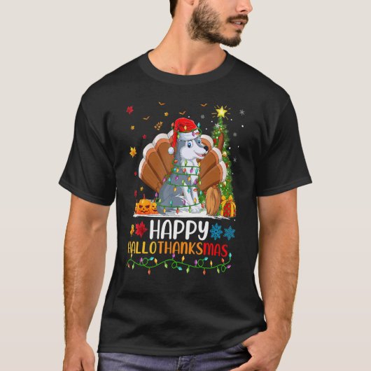 Wolf Animal Happy Wolf Hellothanksmas T-Shirt (Vorderseite)