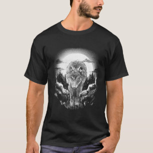 Wolf Animal in Forest Moon Night Landschaft T-Shirt