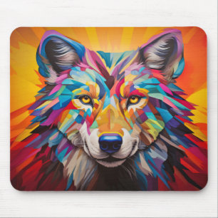 Wolf Animal Portrait Farbige Malerei Mousepad