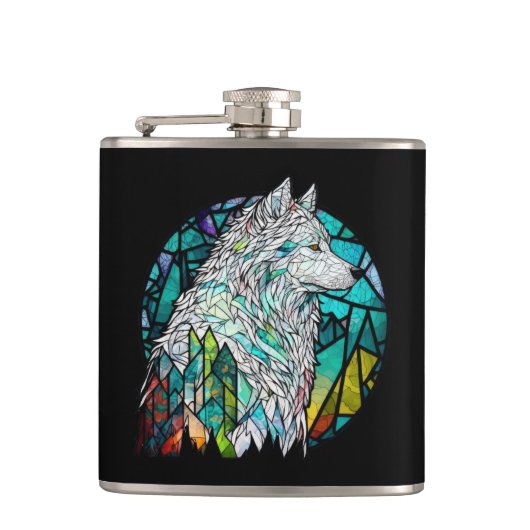 Wolf Animal Portrait Gestaltete Glass Wildlife For Flachmann (Vorderseite)
