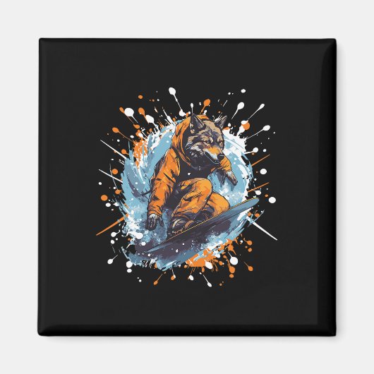 Wolf Animal Snowboarding Cool Snowboard Magnet (Vorne)