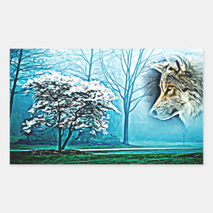 Wolf Animal Spirit Forest Landschaft Abstrakte Kun Rechteckiger Aufkleber