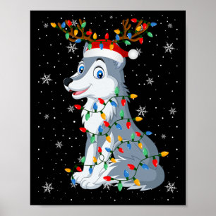 Wolf Animal Weihnachtsmannmütze Ugly Christmas Tre Poster