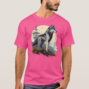 Wolf Animal Wolves Gray Mountain Forest Moon Wolf T-Shirt