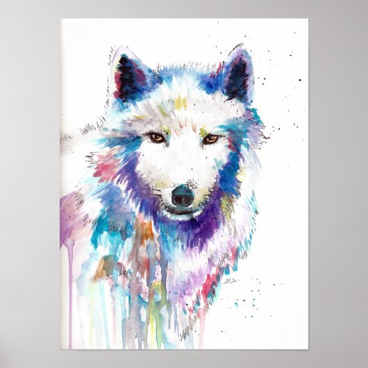 Wolf-Aquarell und Tintendruck Poster (Vorne)