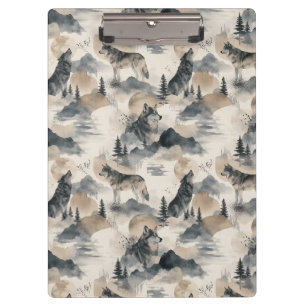 Wolf Aquarell Wölfe Berg Wald Natur Klemmbrett