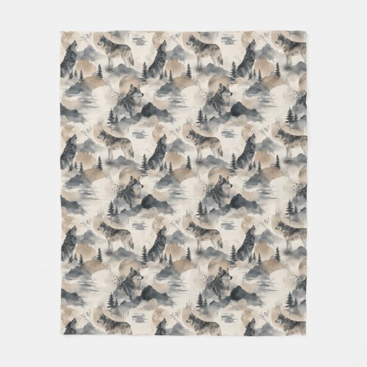 Wolf Aquarell Wölfe Bergwald Natur Fleecedecke (Vorderseite)