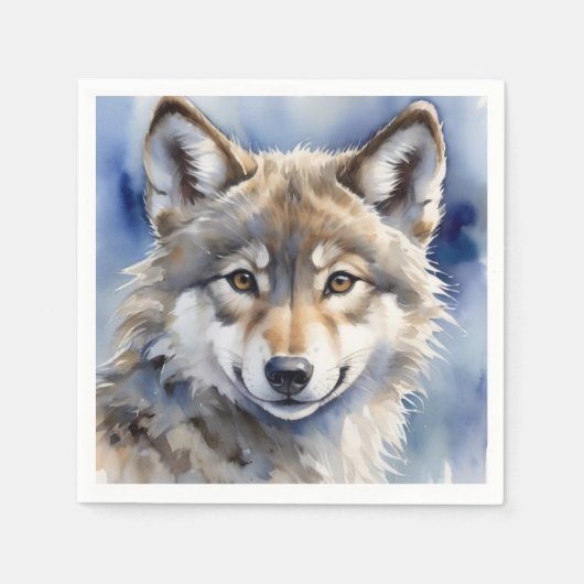 Wolf Aquarellbild Serviette (Vorderseite)
