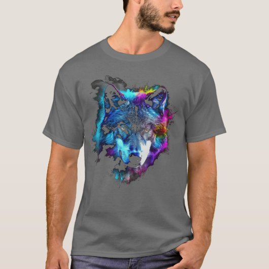 Wolf Art Colourful Animal Motif Artwork Wolf funny T-Shirt (Vorderseite)