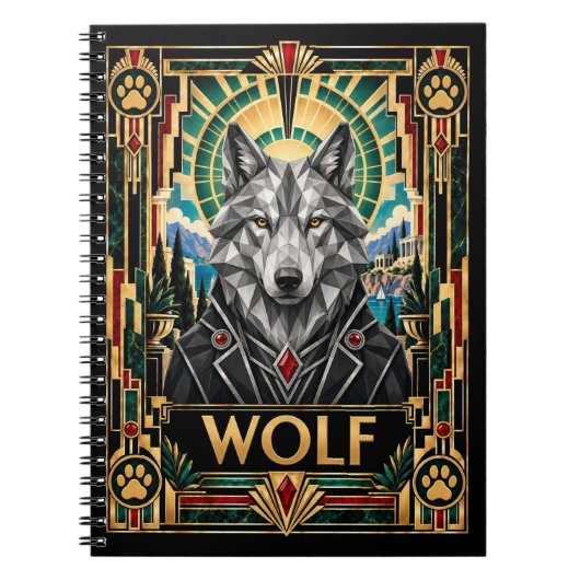 Wolf, Art Deco-Wildtiere Notizblock (Vorderseite)