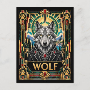 Wolf, Art Deco-Wildtiere Postkarte