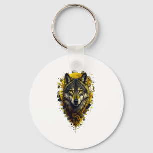 Wolf Art - Gelber Aufkleber Schlüsselanhänger