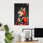 Wolf Astronaut Poster, Wolf Retro Druck, Wolf Poster (Heimbüro)