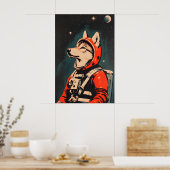 Wolf Astronaut Poster, Wolf Retro Druck, Wolf Poster (Küche)