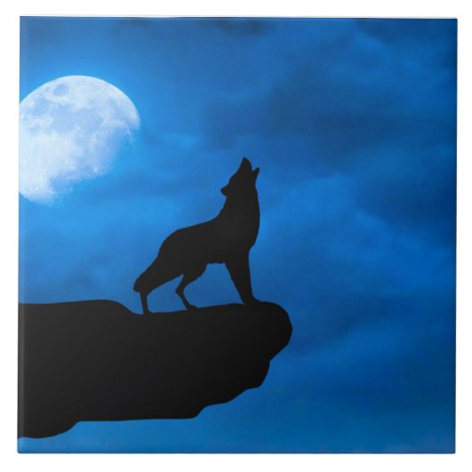 Wolf at Night Fliese (Vorderseite)
