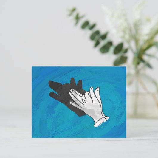 Wolf auf Blau Postkarte (Stehend Vorderseite)