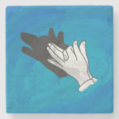 Wolf auf Blau Steinuntersetzer (Vorderseite)