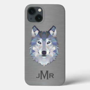 Wolf auf einem Metall-Effekt mit gebürstetem Stahl iPhone 13 Hülle