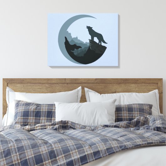 Wolf auf einer Klippe Howling auf dem Mond Leinwanddruck (Insitu (Schlafzimmer))