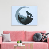 Wolf auf einer Klippe Howling auf dem Mond Leinwanddruck (Insitu (Wohnzimmer))