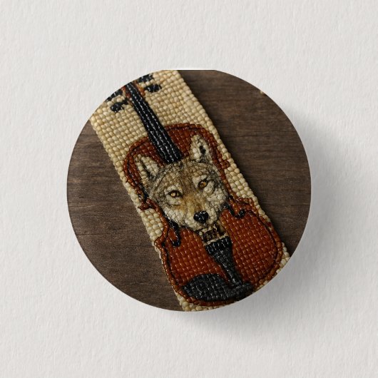 Wolf auf einer Violinblende Button (Vorderseite)
