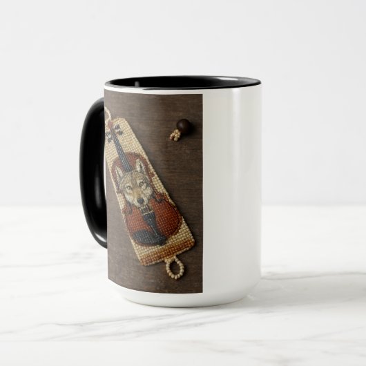 Wolf auf einer Violinblende Tasse (Vorderseite Links)