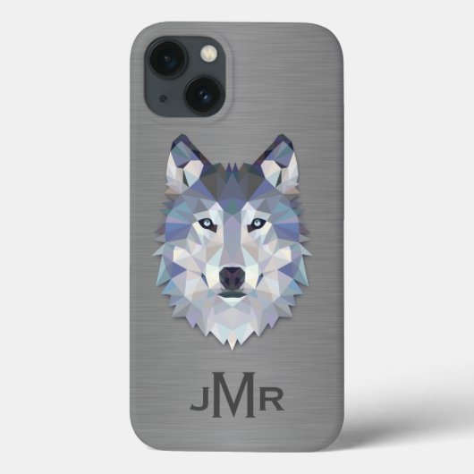 Wolf auf Stahlbürsteneffekt Monogram Case-Mate iPhone Hülle (Rückseite)