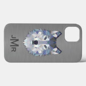 Wolf auf Stahlbürsteneffekt Monogram Case-Mate iPhone Hülle (Rückseite (Horizontal))