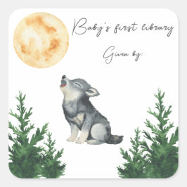 Wolf Baby Shower Baby's first library  Quadratischer Aufkleber