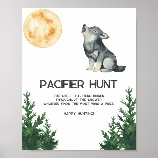 Wolf Baby Shower - Schnuller Jagd Spiel Poster (Vorne)