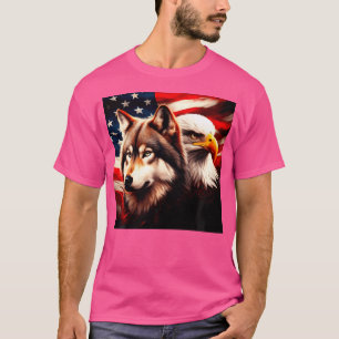 Wolf Bald Eagle American Flag 2024 Neue Jahre spät T-Shirt