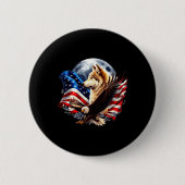 Wolf Bald Eagle American Flag Full Moon New Years Button (Vorderseite)