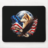 Wolf Bald Eagle American Flag Full Moon New Years Mousepad (Vorne)