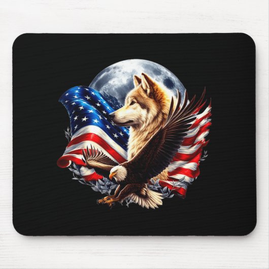 Wolf Bald Eagle American Flag Full Moon New Years  Mousepad (Vorne)
