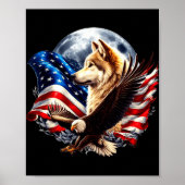 Wolf Bald Eagle American Flag Full Moon New Years Poster (Vorne)