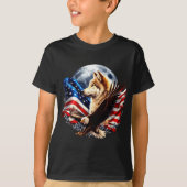 Wolf Bald Eagle American Flag Full Moon New Years  T-Shirt (Vorderseite)