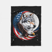 Wolf Bald Eagle American Flag Vollmond Neue Jahre Fleecedecke (Vorderseite)