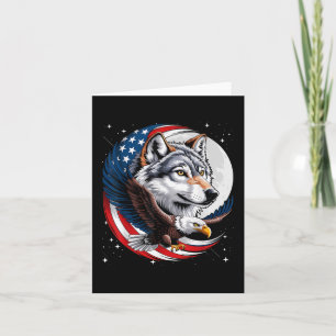 Wolf Bald Eagle American Flag Vollmond Neue Jahre Karte