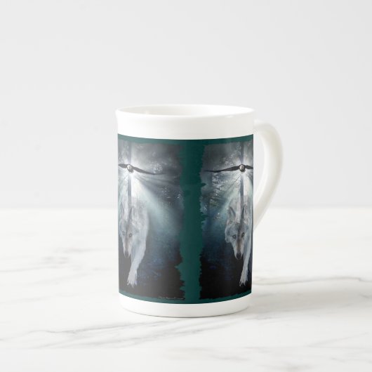 Wolf & Bald Eagle Bone China Kaffee Tasse (Vorderseite Rechts)