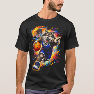 Wolf-Basketballspieler-Farbspritzer-Tier T-Shirt
