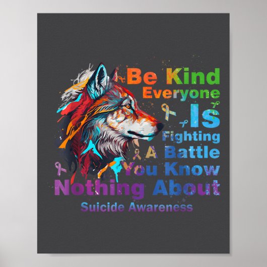 Wolf Be Kind Suicide Awareness Mental Health Suprt Poster (Vorne)