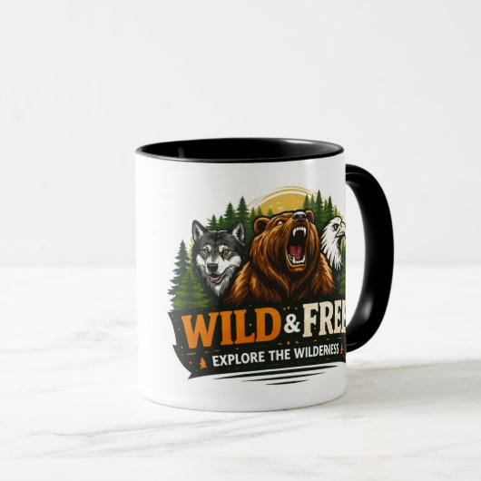Wolf Bear Eagle Wilderness Adventure Graphic Tee Tasse (VorderseiteRechts)