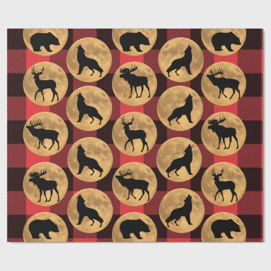Wolf Bear Elk Moose Deer Full Moon Geschenkpapier (Flach)